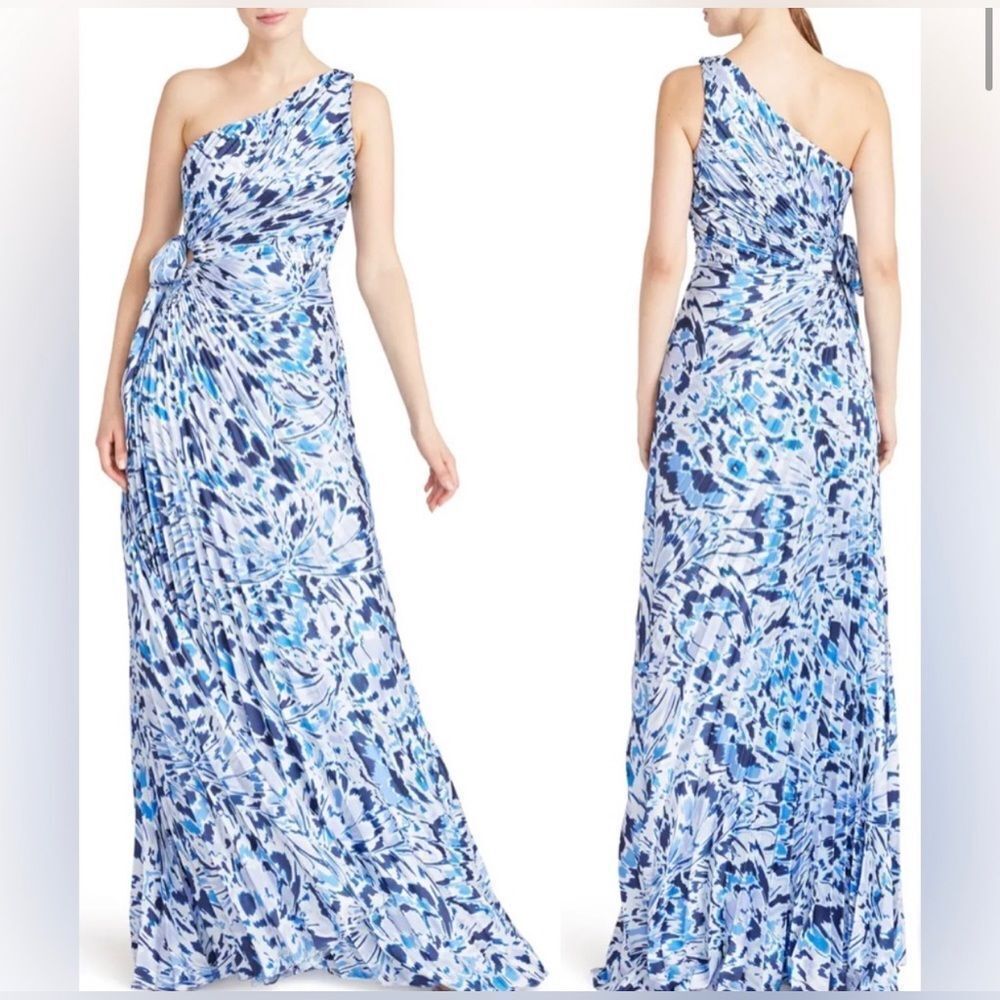 Monique Lhuillier Blue and White Maxi Dress